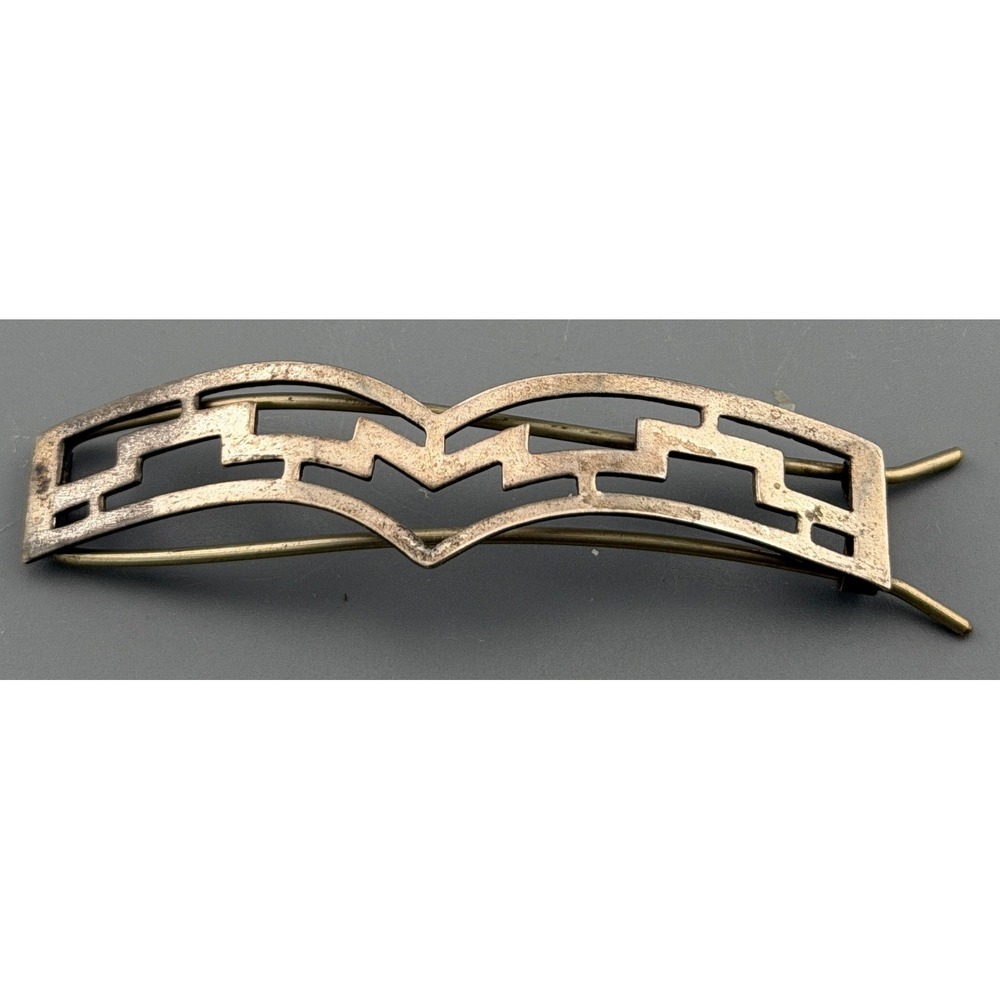 Vintage Sterling Silver Hair Barette Modernist Geometric Openwork 3 Inch
